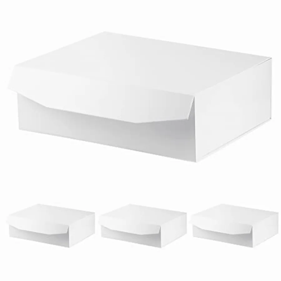 

White glossy extra large reusable foldable gift box with lid for weddings, proposals, clothes, robes, and sweaters 4 pcs, 16.5