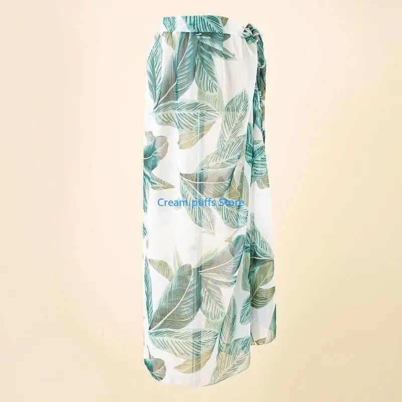 50LE Women Beach Sarong Swimsuit Cover Up Leopard Tie Waist Split Wrap Skirt