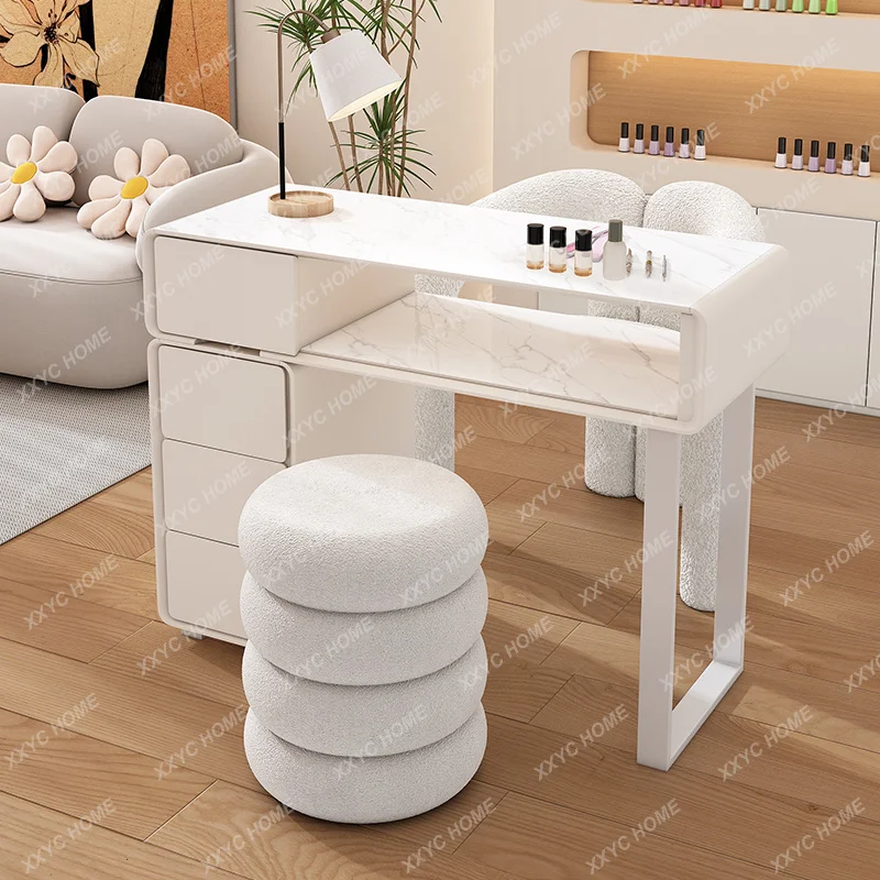 Professional Cream Manicure Table Glamour Trendy Luxury Nail Table Classic Saloon Furniture