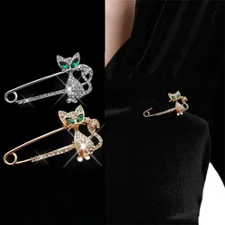 Large Safety Pin Up Jewelry for Women Alloy Crytal Lovely Cats Clips Girl Rhinestones Brooch Fashion Cute Kitty Jewelry