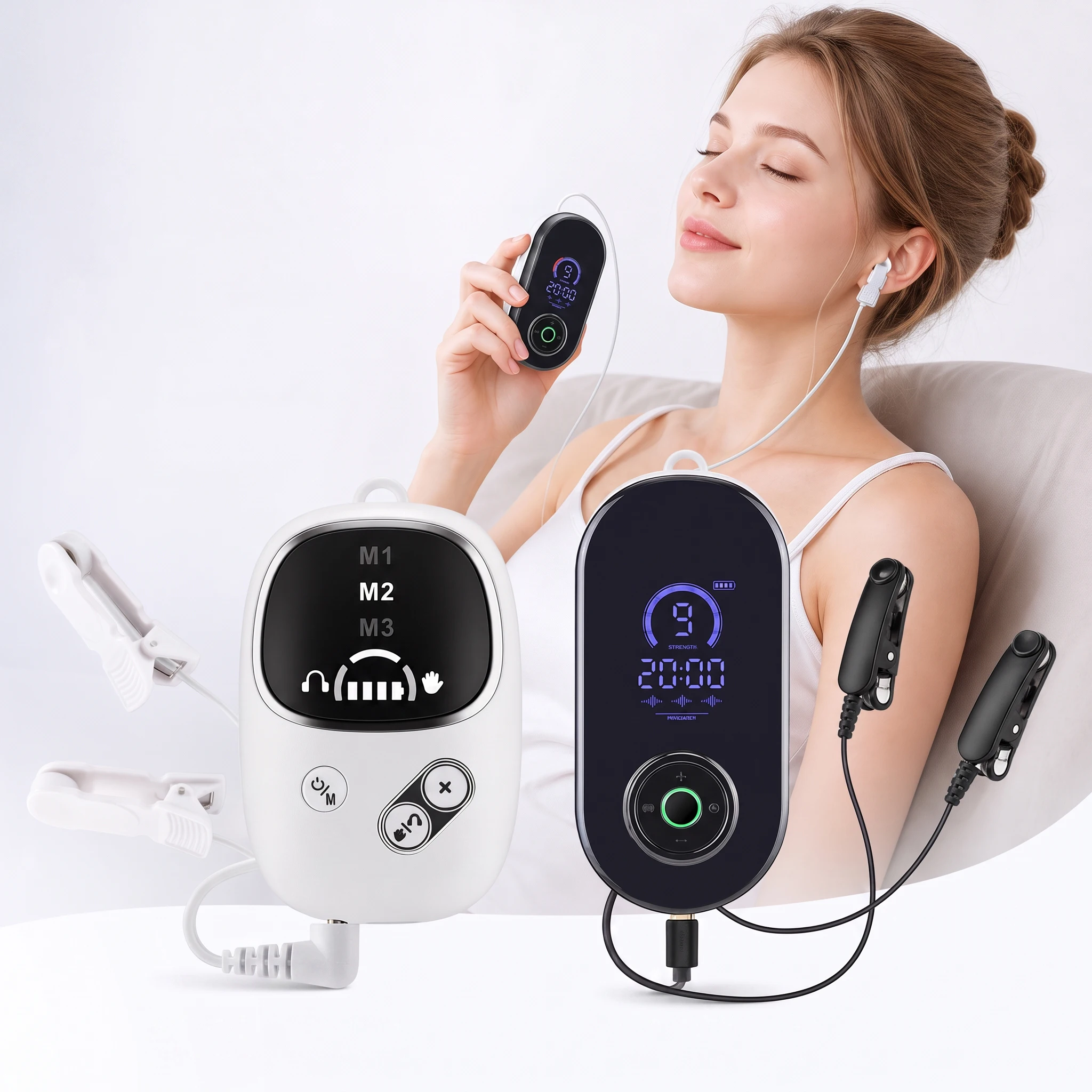 Handheld CES Sleep Aid Device for Insomnia Palm Massager Stress Relief Device Ear Clip Anxiety 3-level Intensity Pressure Relief