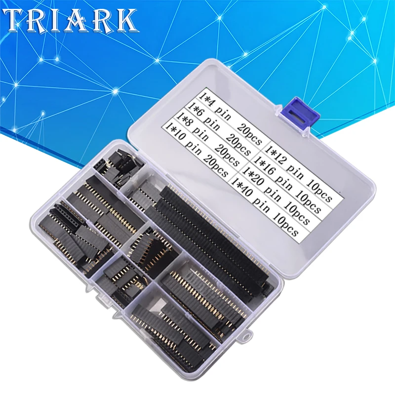 120pcs/Box 2.54mm Single Row Pin Socket Female Header Connector 1*4p 6p 8p 10p 12p 14p 16p 20p 40p pin PCB Board Combination Kit