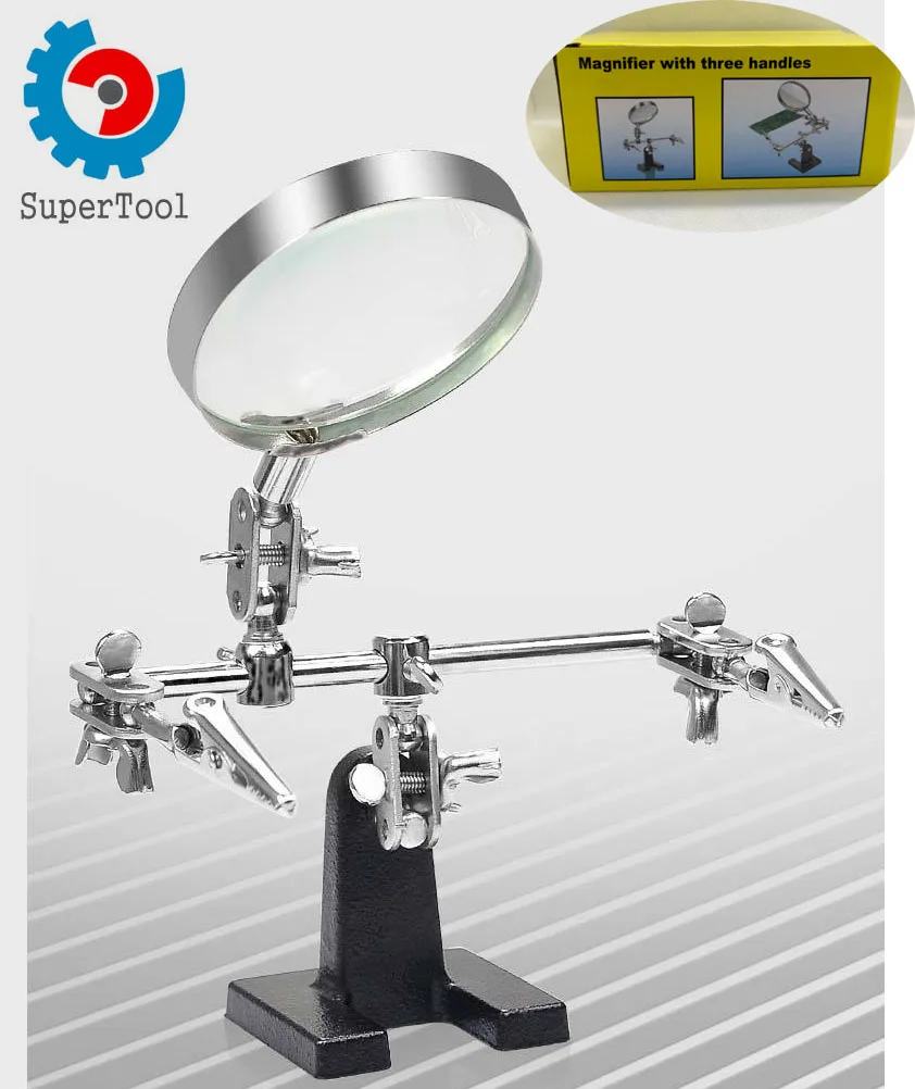 Helping Third Hand Tool Soldering Stand with 5X Welding Magnifying Glass 2 Alligator Clips 360 Degree Rotating Adju Repair Tools