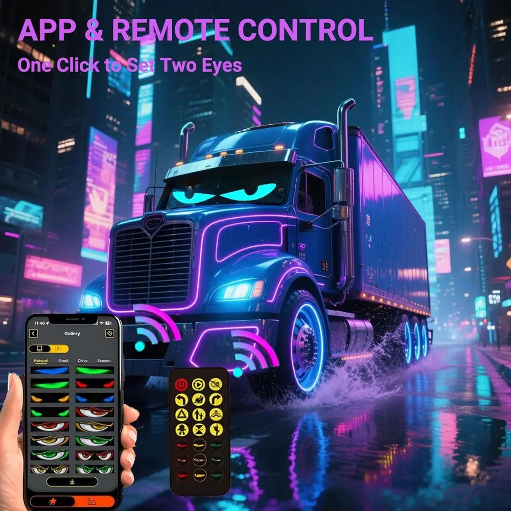 Coppia di occhi da diavolo LED 23,6x4,7 per parabrezza di veicoli - Ideale per auto, camion, SUV - Regalo unico per uomo