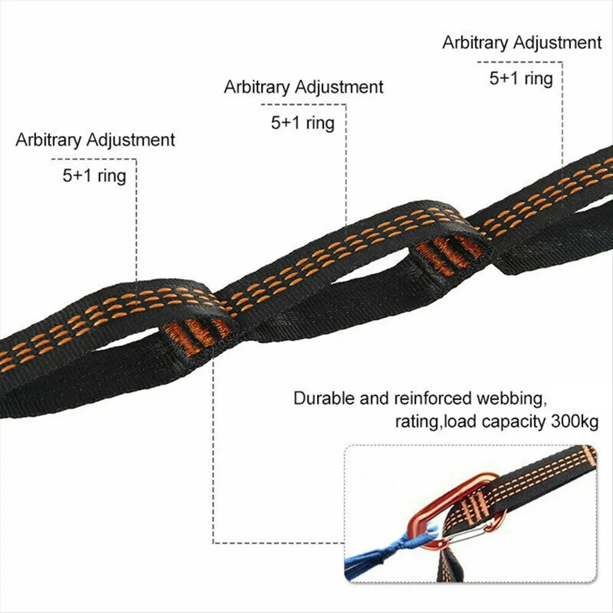 A20I 4Pcs Hammock Straps Special Reinforced Polyester Straps 5 Ring High Load-Bearing Outdoor Camping Hammock Straps