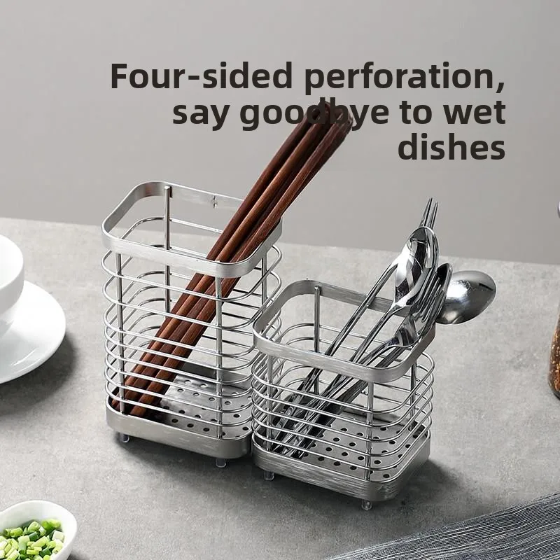 Kitchen Storage Rack Wall Mounted 304 Stainless Steel Spoon Chopsticks Holder No Drilling Required Utensil Storage Organizer