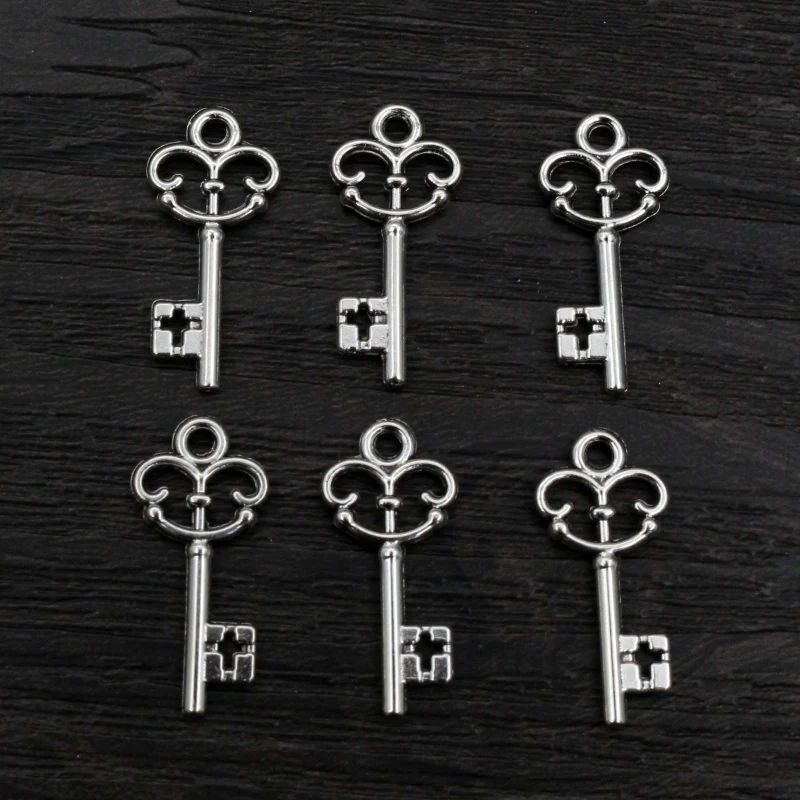 50pcs 22x10mm Vintage Small Key Charms Antique Bronze Silver Plated Handmade Charms Pendant DIY Findings for bracelet necklace