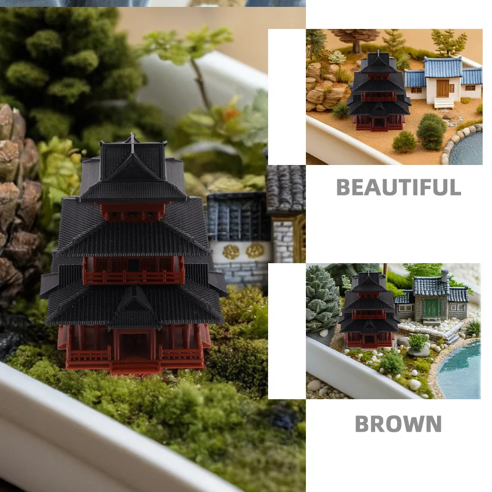 Mini Asian Architectural Micro Landscape Twin Towers Stilt Fish Tank Decoration Zen Garden Bonsai Aquarium Ornament