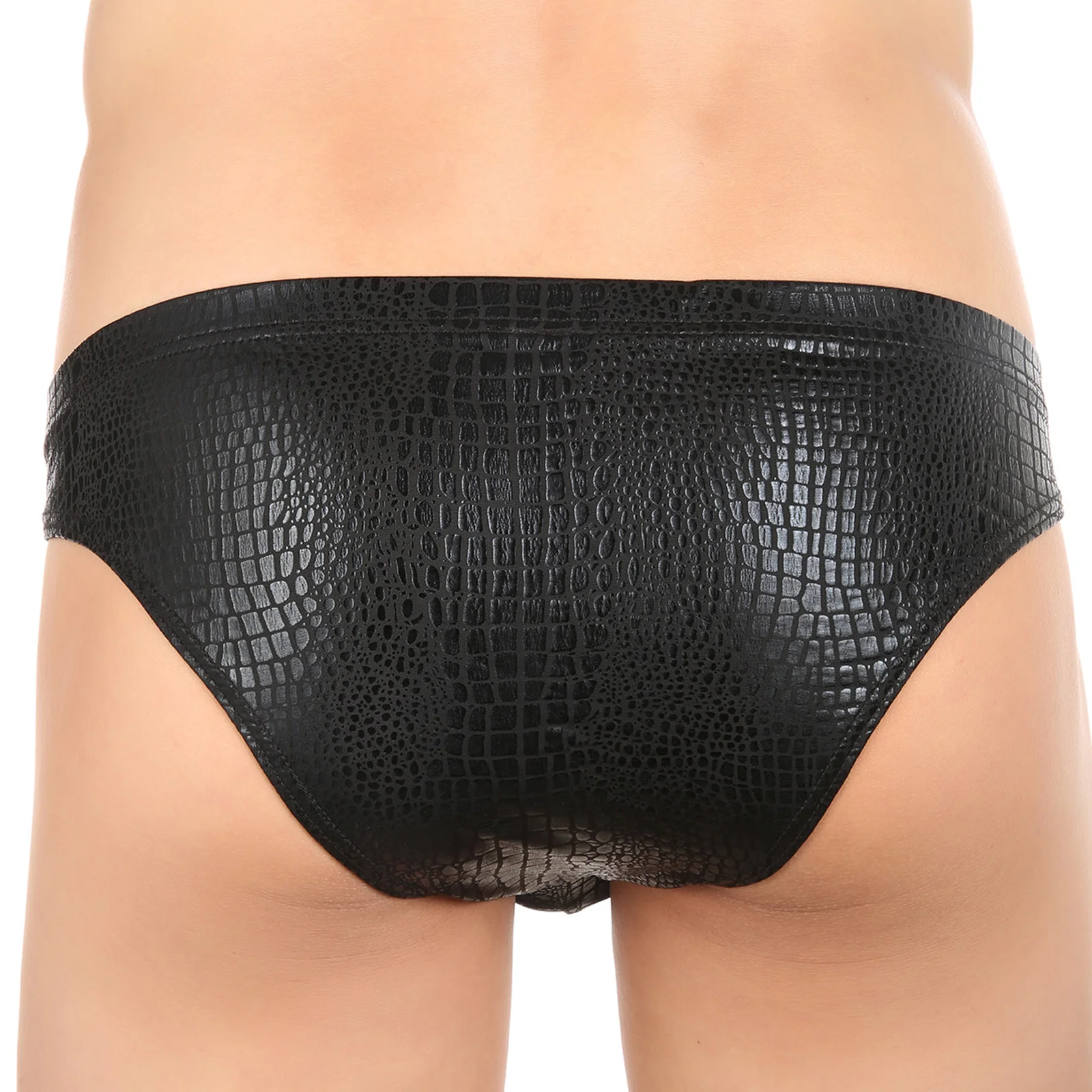 Mens Faux Leather Sexy Underwear Briefs Snake Skin Ultra Thin U Convex Low Waist Male Underpants Soft Wet Look Panties