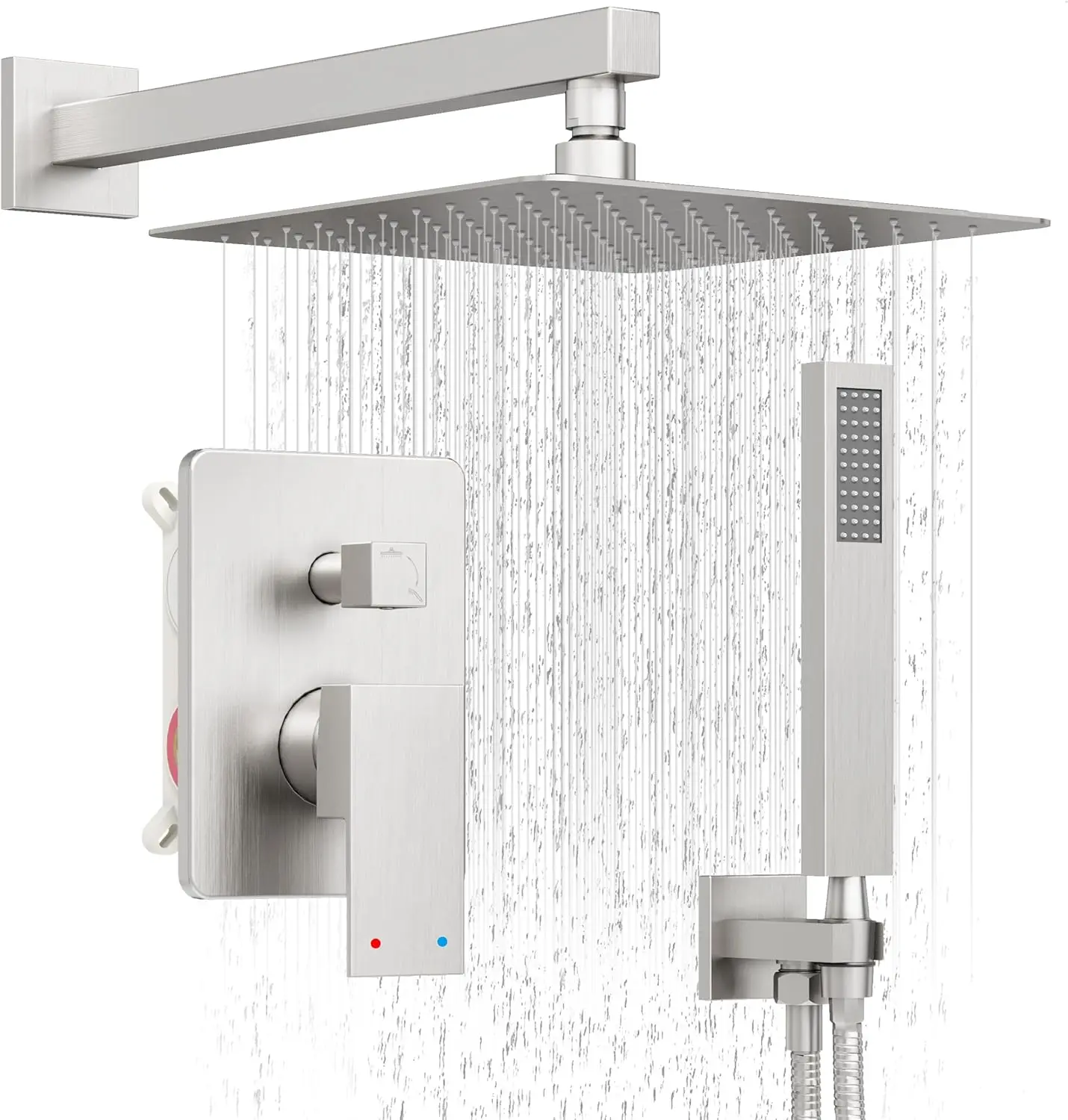 

Brushed Nickel Shower System with Rain Showerhead and Handheld Spray, High-Pressure Wall Mounted Set