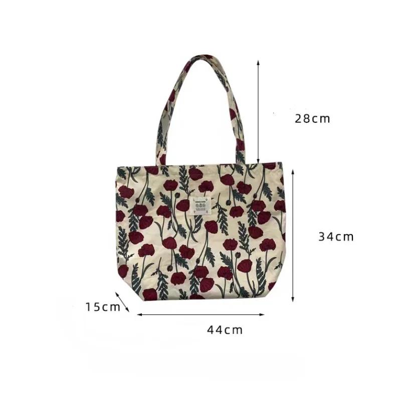 2024 New Tote Bag Large Capacity Floral Canvas Shoulder Bag Portable Female Student Shopping Bag Crossbody Bags for Women