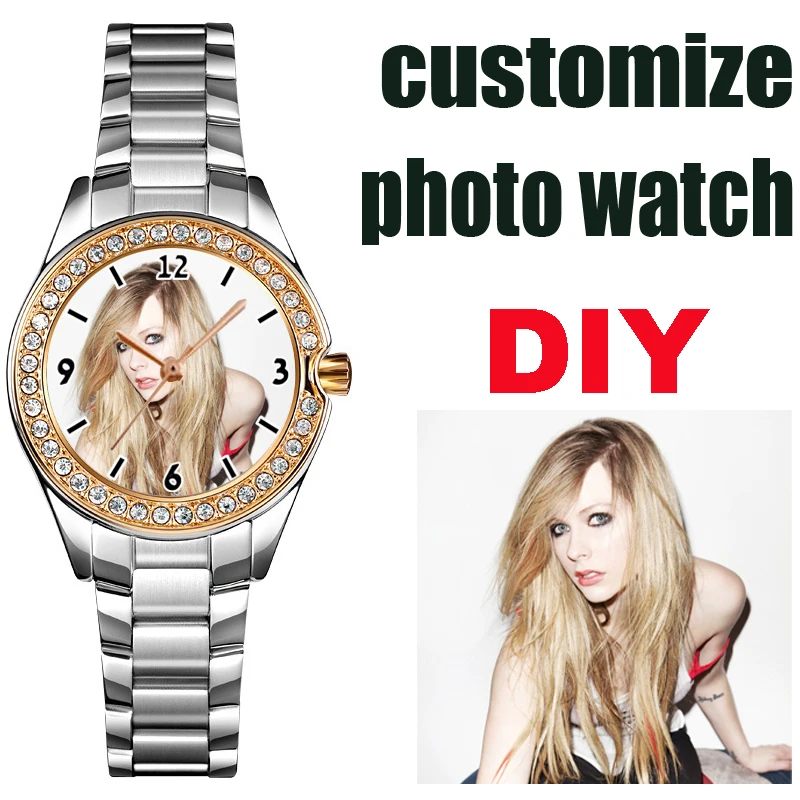 Gold Color Women Customize Photo Watch Creative Design image On Watch Dial Unique Gift For Girl Custom Logo OEM Clock