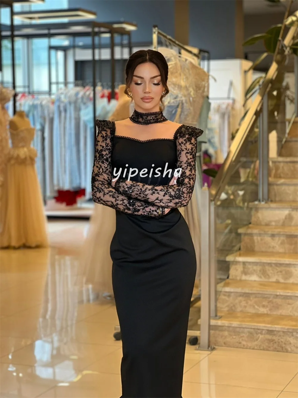 Maßgeschneiderte, exquisite, glitzernde Pailletten, Perlenstickerei, gerade, quadratischer Ausschnitt, lange Kleider, maßgeschneiderte Anlasskleider, elegante Größen erhältlich