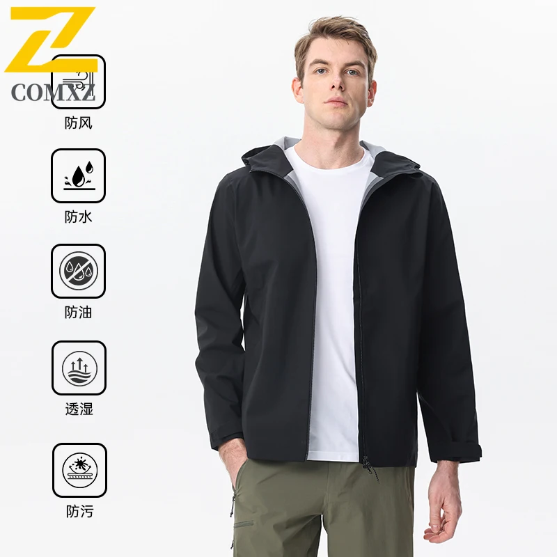 

Hardshell Men's Clothing Windbreaker Jacket Spring Autumn Waterproof Windproof Hooded Outdoor Sports Coat Hiking Camping Casual