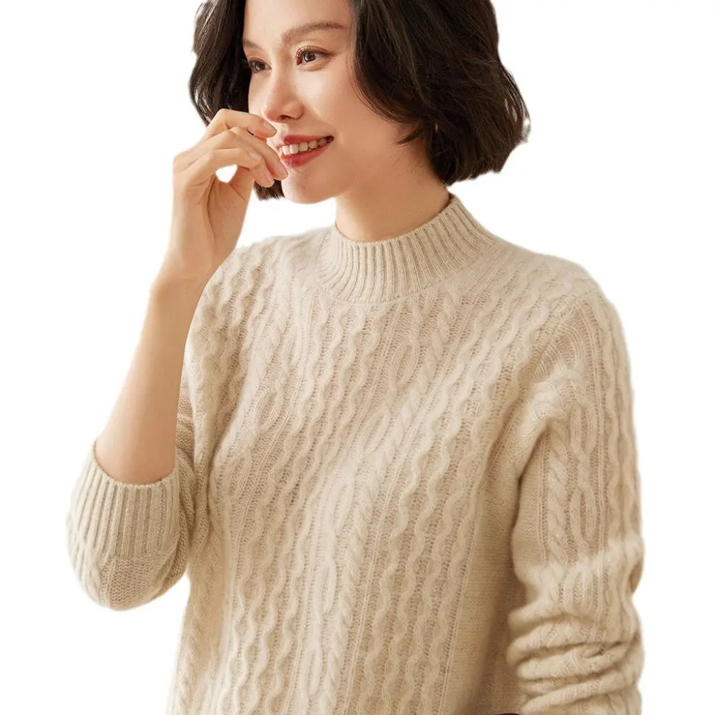 

Cashmere Full Body Slim Fit Pullover Sweater Thick Knitted Half Turtleneck Fashionable Versatile Bottoming Shirt for Women