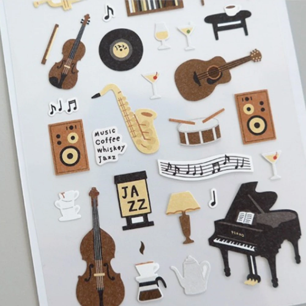 Korean Import Original Suatelier Music Cafe Guitar Stickers Scrapbooking Diy Journal Art Decor Supplies Stationery Sticker 1189