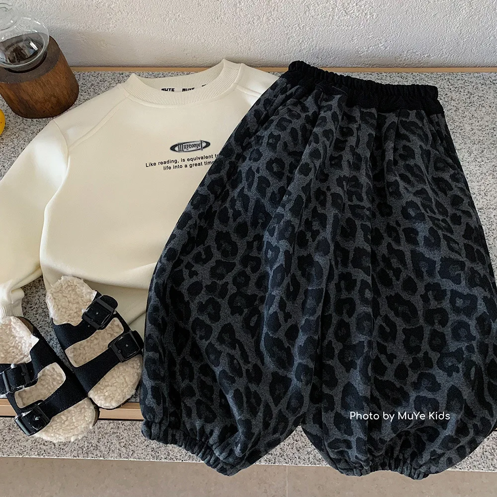 

UNITIM Toddler Boys Harem Leopard Thicken Warm Loose Kids Baby Boys Pant New Winter Elastic Waist Infant Boys Jogger Pant