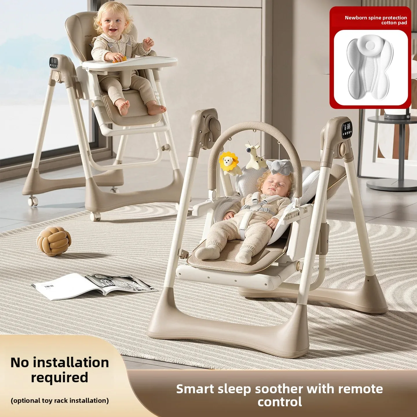 Babyfond Portable Electric Foldable Multifunctional Baby High Chair Rocking Reclining Feeding Chair for Newborn 0‑36 Months