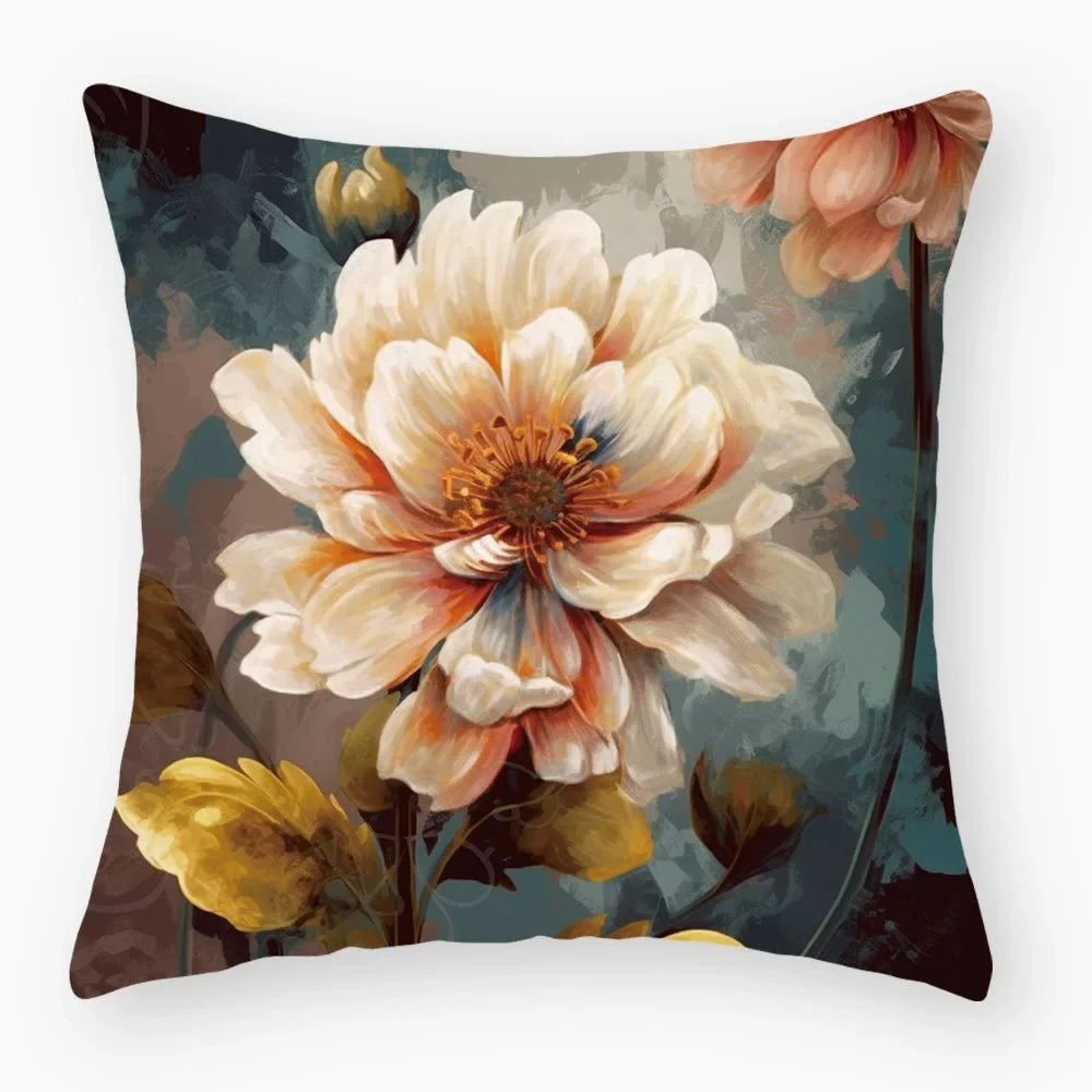 Office Sofa Car Cushion Cover Oil Painting Hand Painted Flowers Luxury Home Decoration Pillow Cover