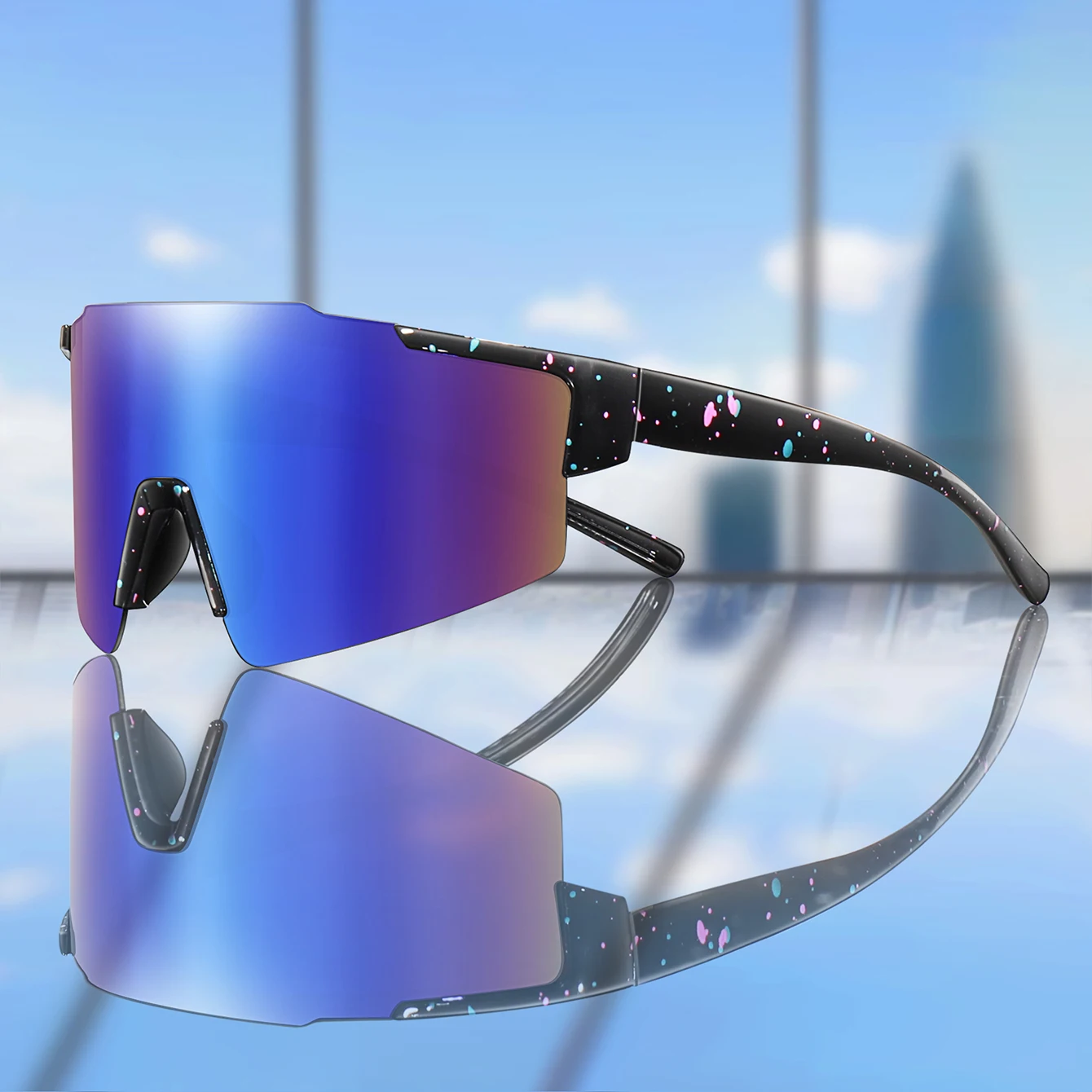 LOISRUBY UV400 winddichte Sport-Sonnenbrille, große Linse, Fahrradbrille, Fahrradbrille für Männer und Frauen, MTB-Fahrradbrille