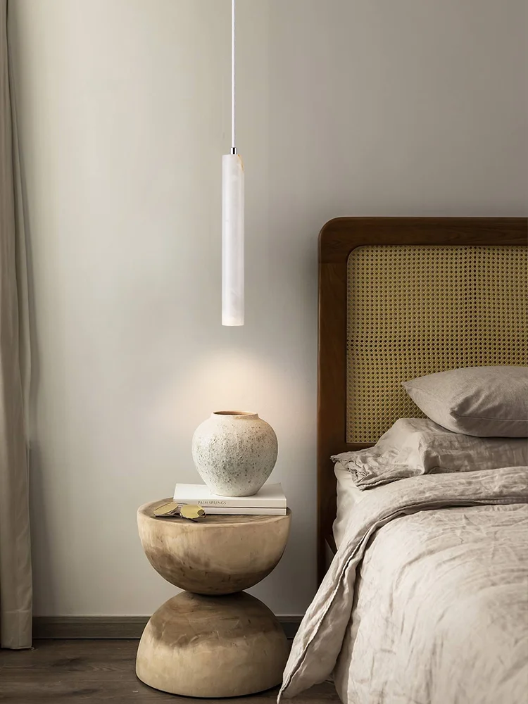 Led Pendant Lamp Long Tube Wood Ceiling Lamp Japanese Style Quiet Wind Bedroom Bedside Chandelier Retro Modern G9 Replaceable