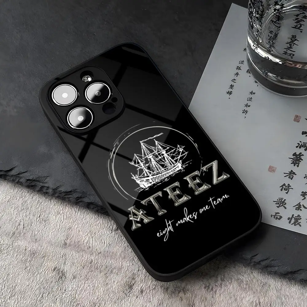 KPOP ATEEZ Logo Phone Case For iPhone 15 13 14 16 12 11 Pro XS Max Plus Mini X XR SE2020 Tempered Glass Coque