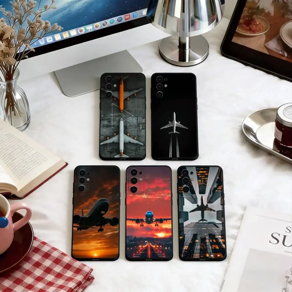 Airplane Plane Phone Case Black Silicone Soft For Samsung S25,S24,S21,S22,S23,S30,Ultra,S20,Plus,Fe,Lite