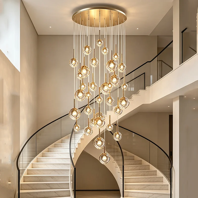 Nordic Crystal Stair Chandelier, Modern LED Pendant Ceiling Light Indoor Lighting Fixture for Living Room Bedroom Home Decoratio