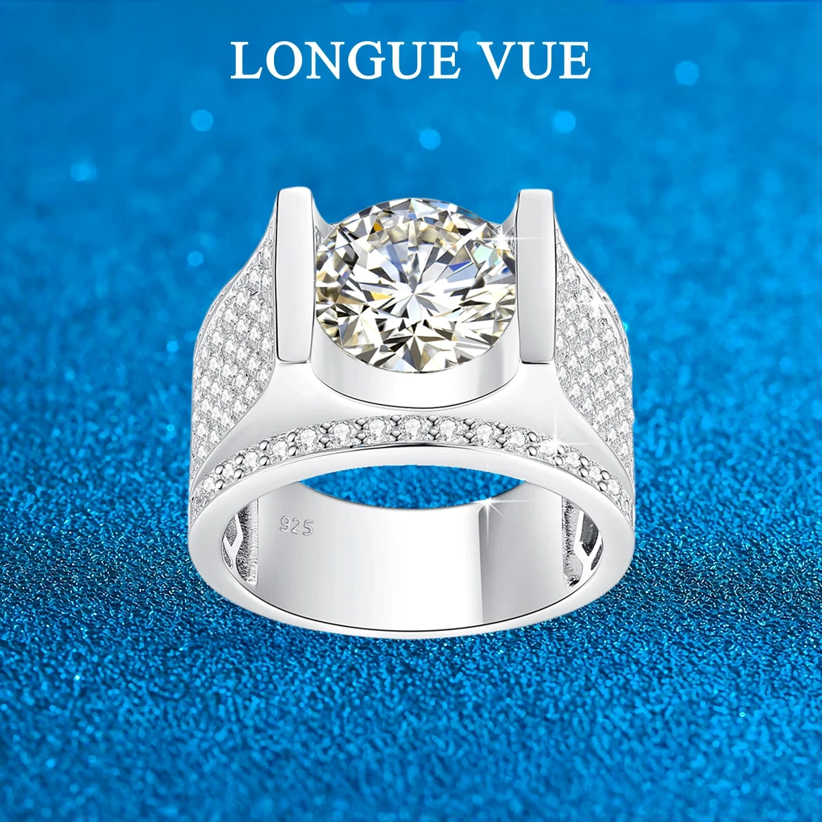 

4ct Moissanite 925 Sterling Silver Man's Ring Jewelry Luxury D Color Lab Diamond Rings for Businessman HipHop Full Crystal Ring