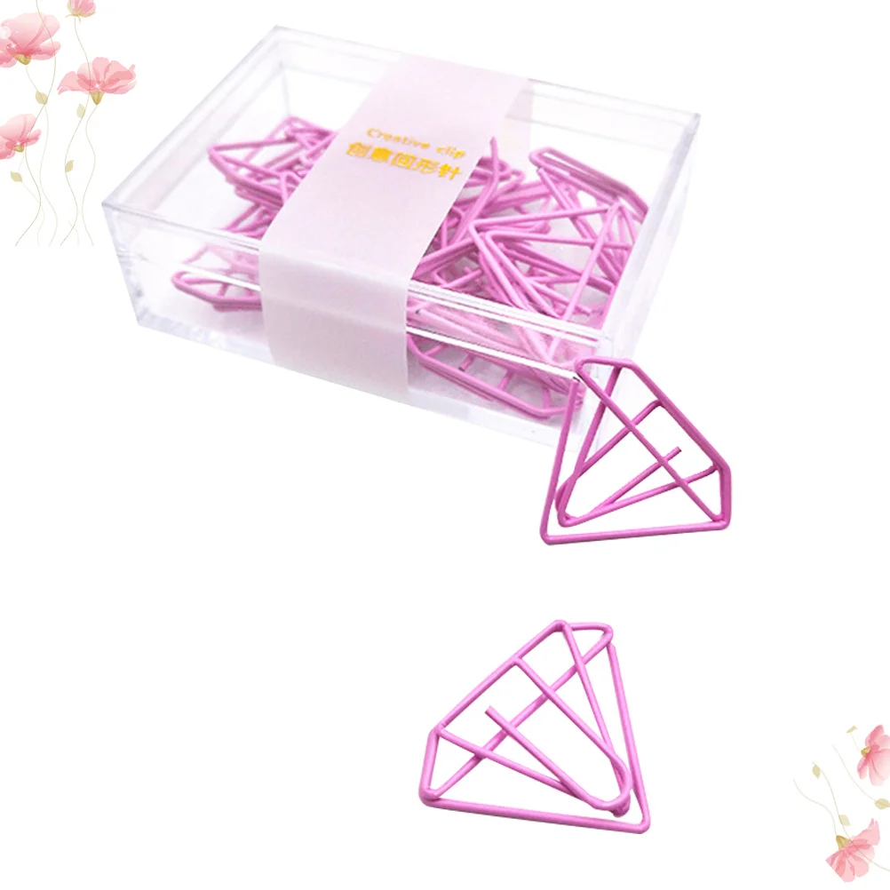 

15Pcs Diamond Shape Paper Clips Pink Creative Plastic File Clamps No Scratch Secure Grip for Documents Letters Money Clip