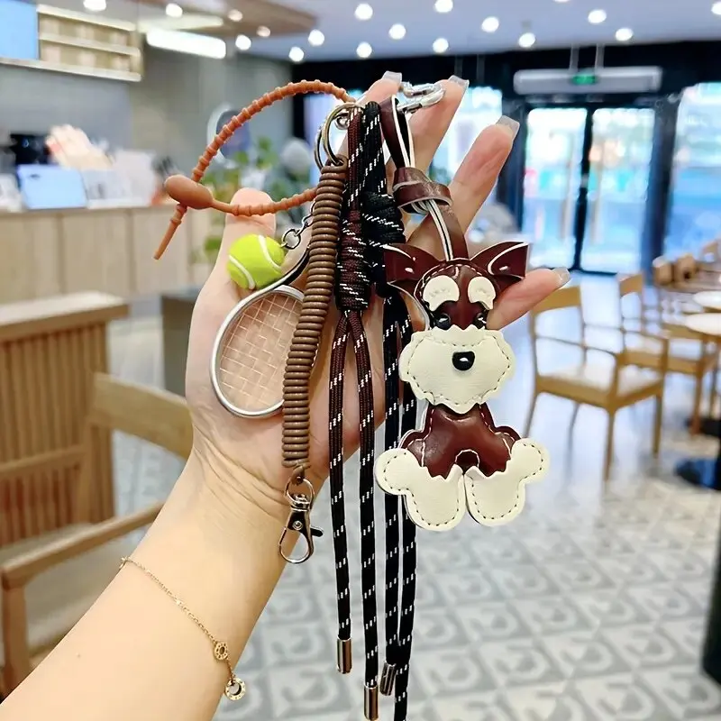 

Cartoon PU Animal Key Chain Cute Schnauzer Keyring For Women PU Leather Dog Puppy Pendant Keychain Backpack Pendant Ornaments