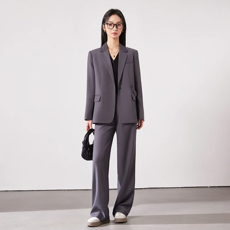 Women's gray suit for spring2024New stylish casual and elegant high-end professional blazer