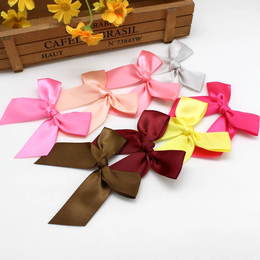 20/50PCS 85*85mm Pink Satin Ribbon Bows Decoration Bows Small Bowknot Gift Flower Wedding Bow For Craft Handwork DIY