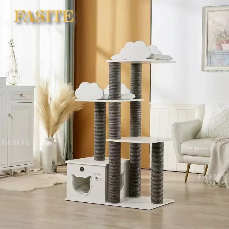 For Small Apartment Cat Climbing Frame Space Capsule Cat Tree Tower with Scratching Post Stairs Nest Toy Compact Vertical