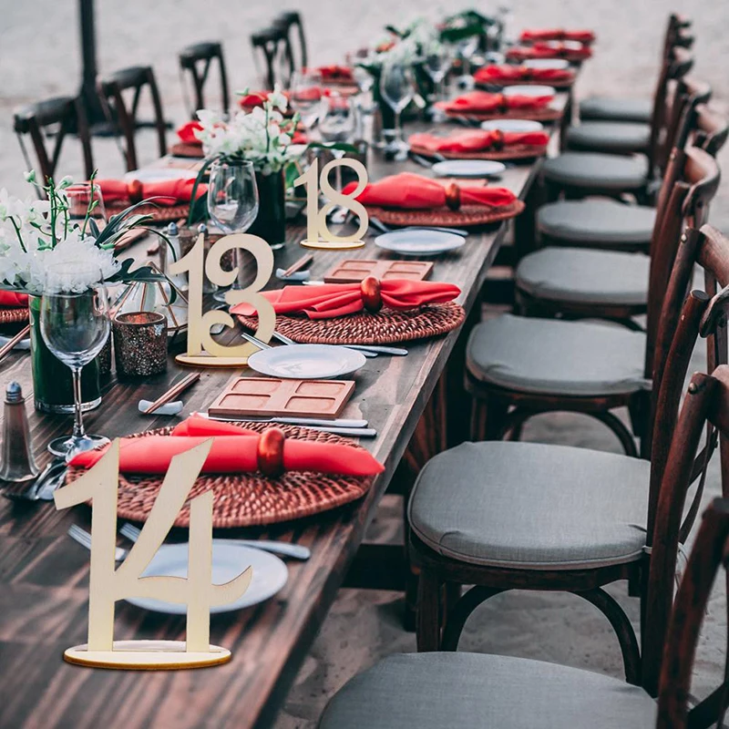 Tischnummern für Hochzeiten, elegante Tischnummern aus Holz für Hochzeitsempfang 1–20 mit Sockel für Dekoration, Party-Tischarrangements – Detail 11