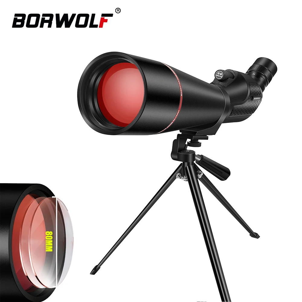 BORWOLF 25-75x80 télescope longue-vue puissant Zoom monoculaire BAK4 étanche pour l'observation des oiseaux tir cible avec trépied