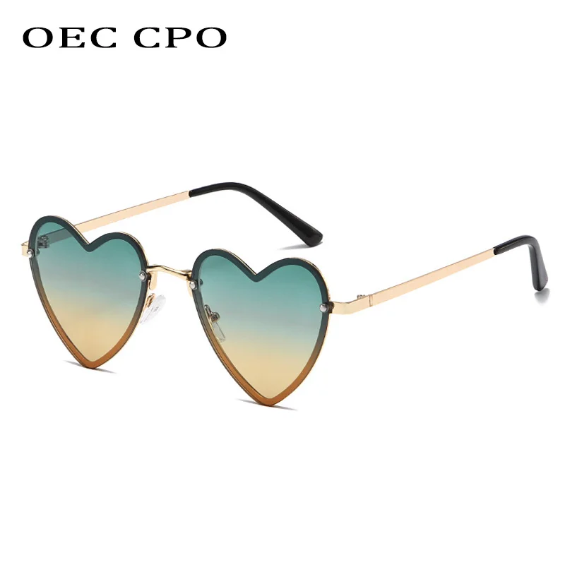 OEC CPO Ladies Heart Shaped Rimless Sunglasses Women Fashion Sun Glasses Female Trending Frameless Eyeglasses UV400 Eyewear