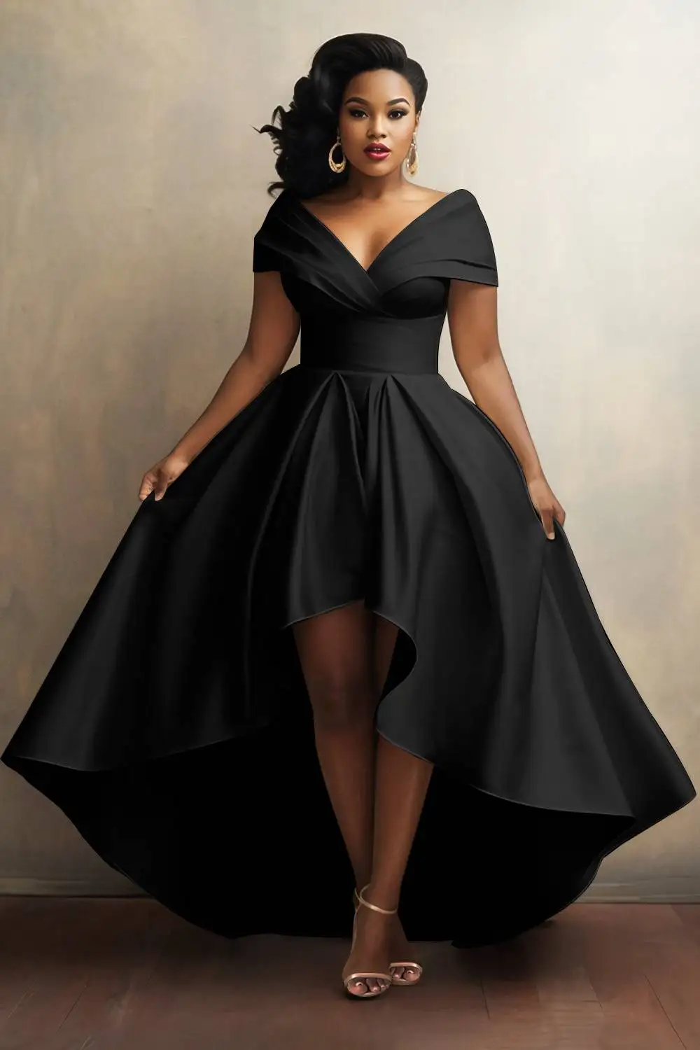 Plus Size Wedding White Off The Shoulder High Low Hem Satin Midi Dresses