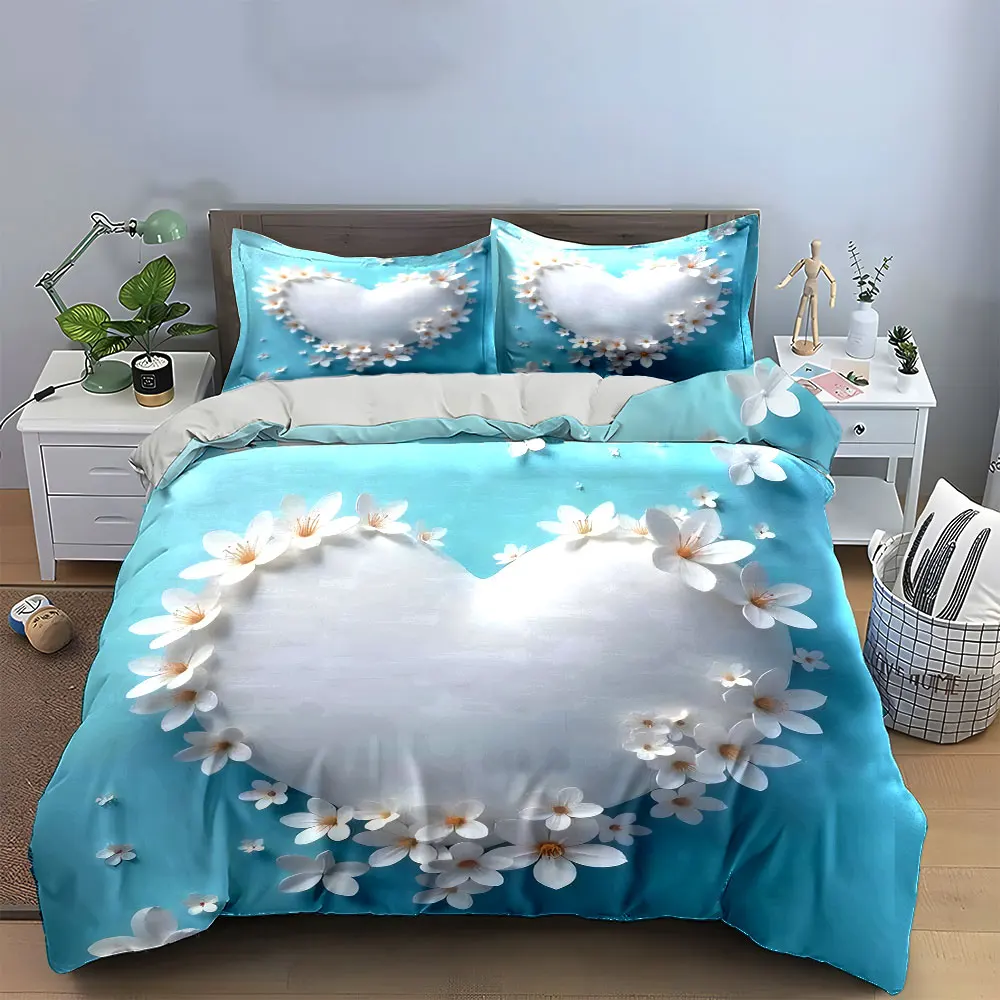 

Heart Flower Decoration Set Bedding Set with 1 Duvet Cover 2 Pillowcases Single Double King Queen, Gift