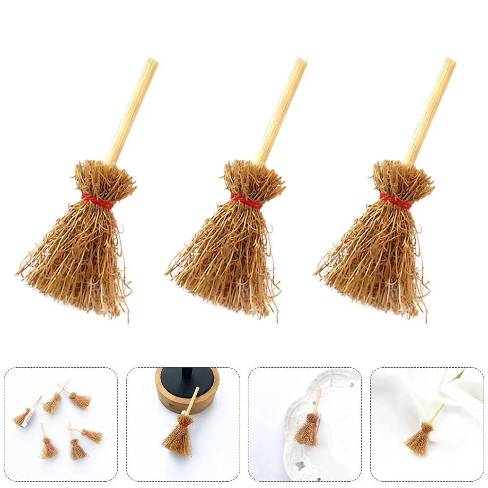 3 Pcs Halloween Brooch Wacky Badges Style Wooden Witch Broom Breastpin Lovely Fashion Brooms