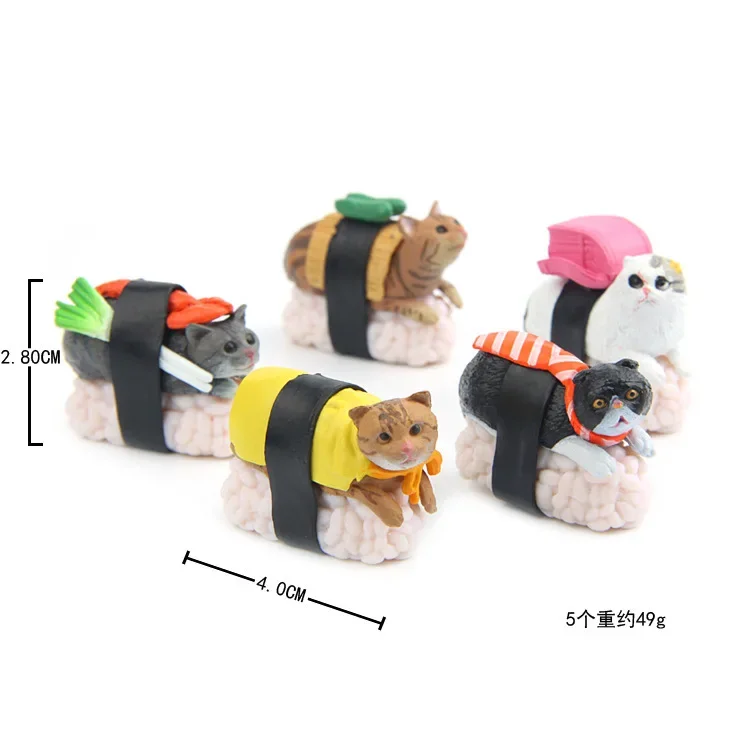 New 5pcs/set Kawaii Black Cat Japanese Food Series Salmon Rice Sushi Cat Model Doll Toy Hand-made Diy Micro-landscape Home Decor