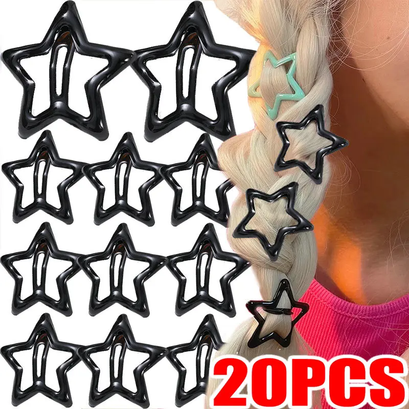 5-20pcs Y2K Black Star Hair Clips for Girls Filigree Star Metal Snap Clip Hairpins Barrettes Hair Jewelry Nickle Free Lead Free