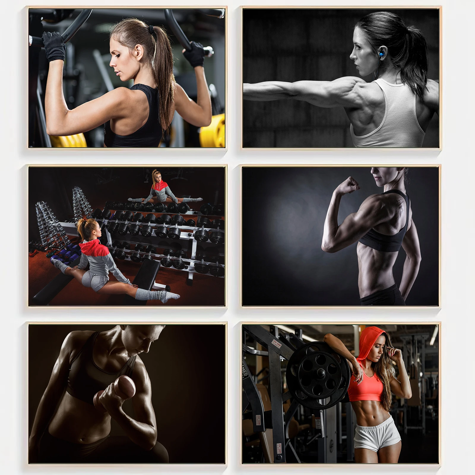 003 عرض العضلات اللياقة البدنية كمال الاجسام المرأة مثير جميل قوي طباعة الحرير المشارك الفن ديكور جدران الغرفة الداخلية هدية