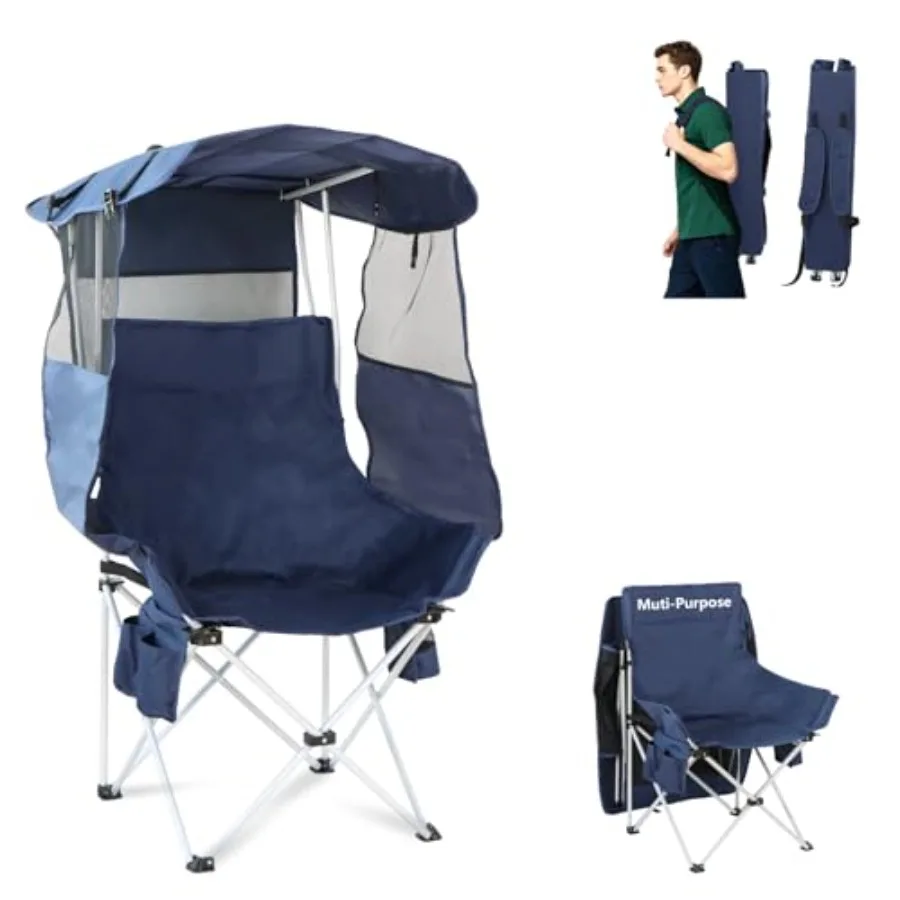 

Folding Camping Chairs Canopy Outdoor: Sports Portable Beach Chair with Canopy-Lawn Beach Chairs with Umbrella for Adults-Campi