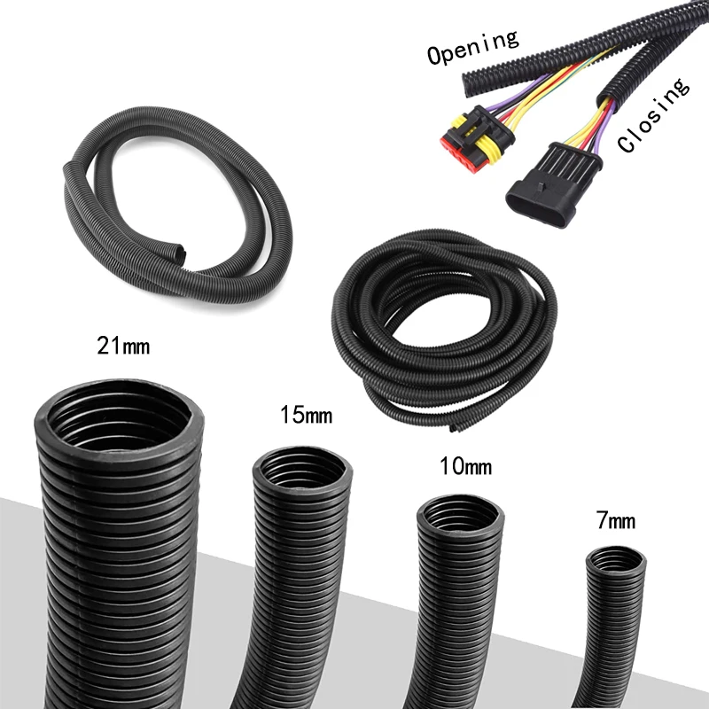 1/3/6M tubo corrugado 7mm-28mm Cable de coche tubo de aislamiento resistente al calor arnés Motor accesorios de protección de cables eléctricos