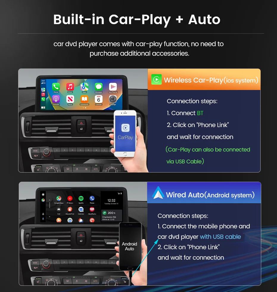 Linux-System EU-Store Kabelloses Carplay Android Auto Multimedia-Display für BMW 1 2 3 4 Serie F20 F21 F22 F30 F31 F32 F33 F34 F36 4G LTE BT5.0 – Detail 18