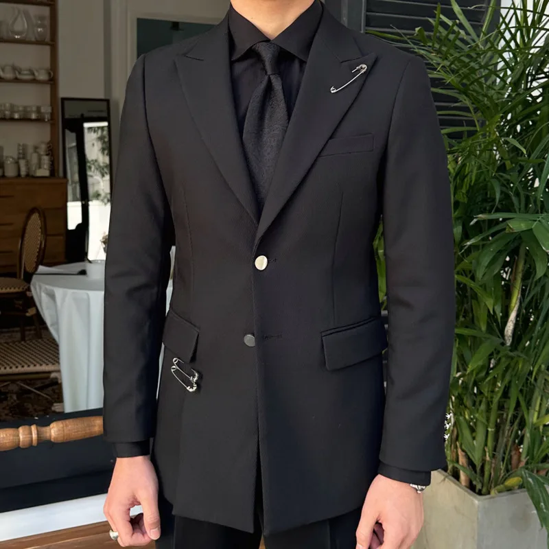 Top Quality Black Men Blazer Hombre Mariage Homme Personalized Party Dress Style Men Versatile Suit Coat Blazer Hombre Gentleman