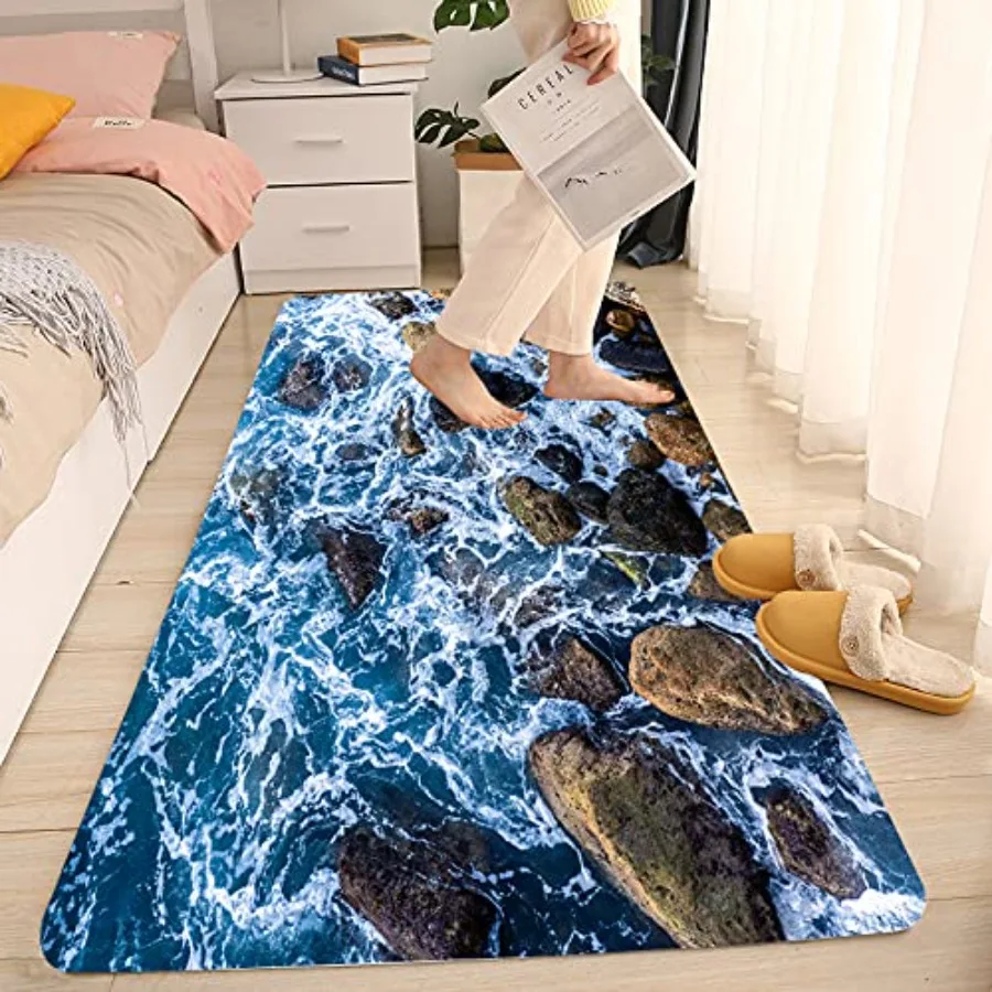 

Коврики для ванной и прихожей Reef Area Blue Wave Prt из пены с эффектом памяти, противоскользящие кухонные коврики, комфортные фланелевые коврики для изножья кровати