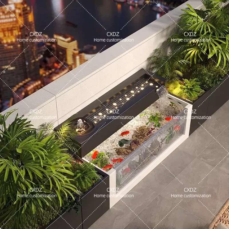 Stainless Steel Balcony Courtyard Flowing Water Ornament Circulating Water Landscape Fish Tank Outdoor Spring Flower Box
