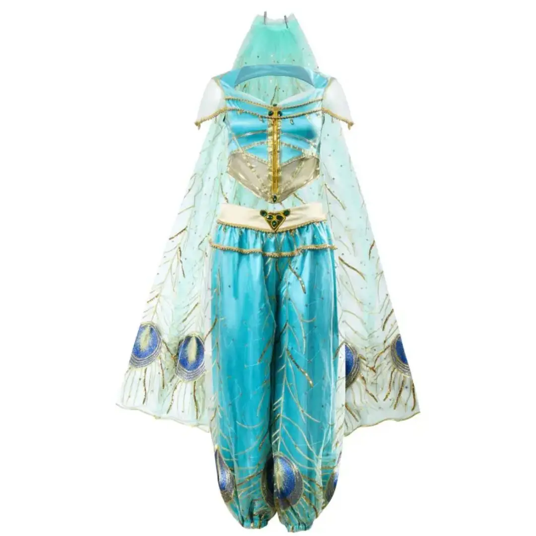 

Aladdin Princess Jasmine Fancy Dress Cosplay Top Pants Veil Belly Dance Movie Magic Lamp Costume Women Party Carnival Outfit